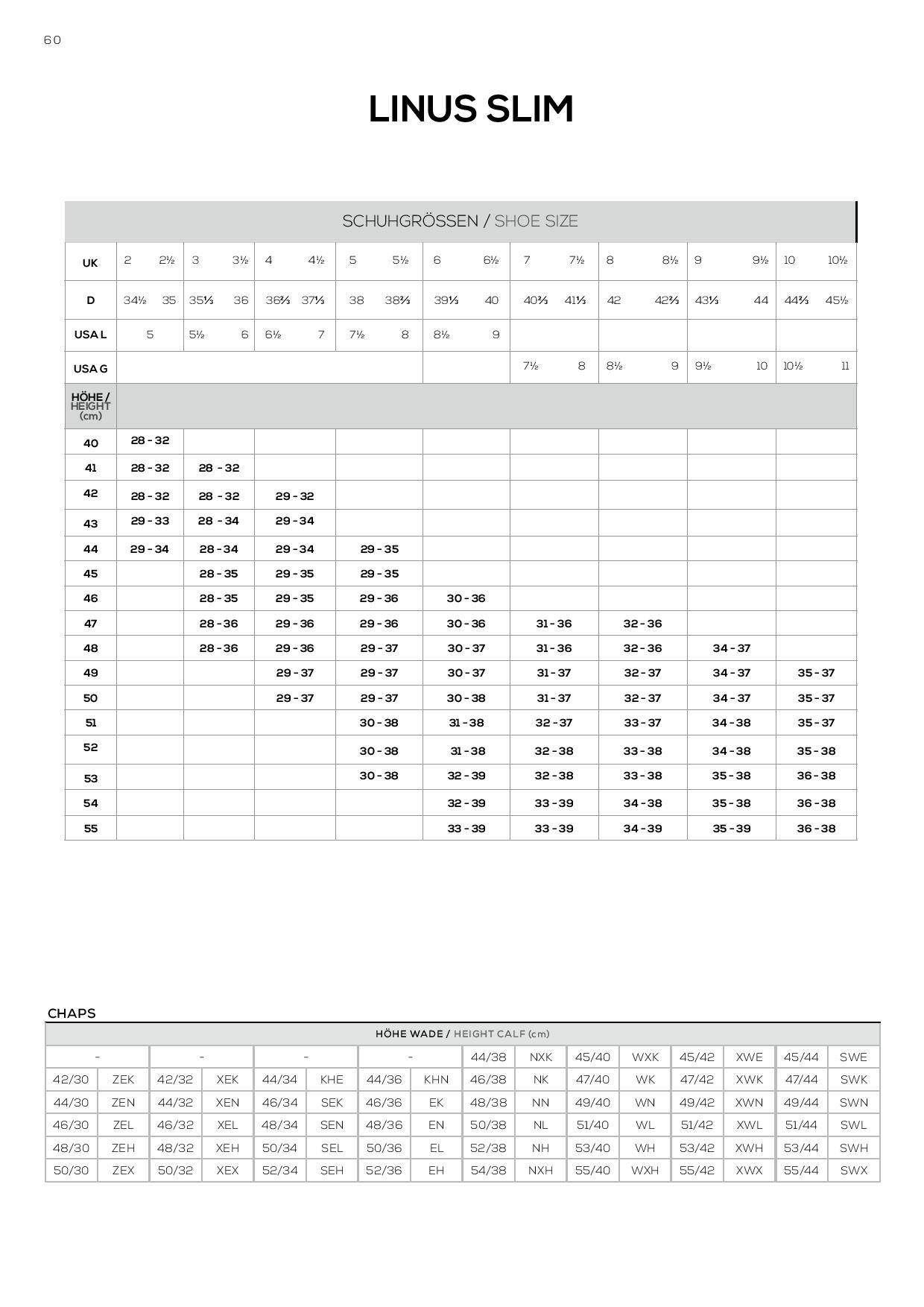 Cavallo Linus Slim Size Chart
