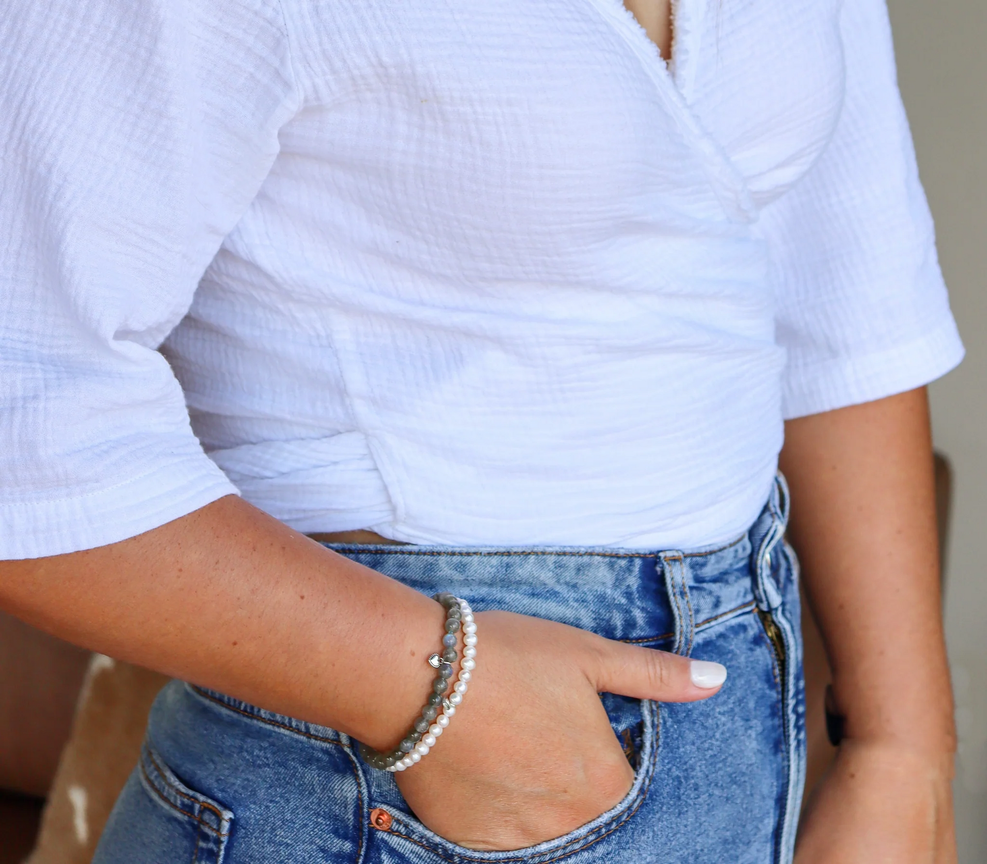 White Fresh Water Pearl Stretchy Bracelet